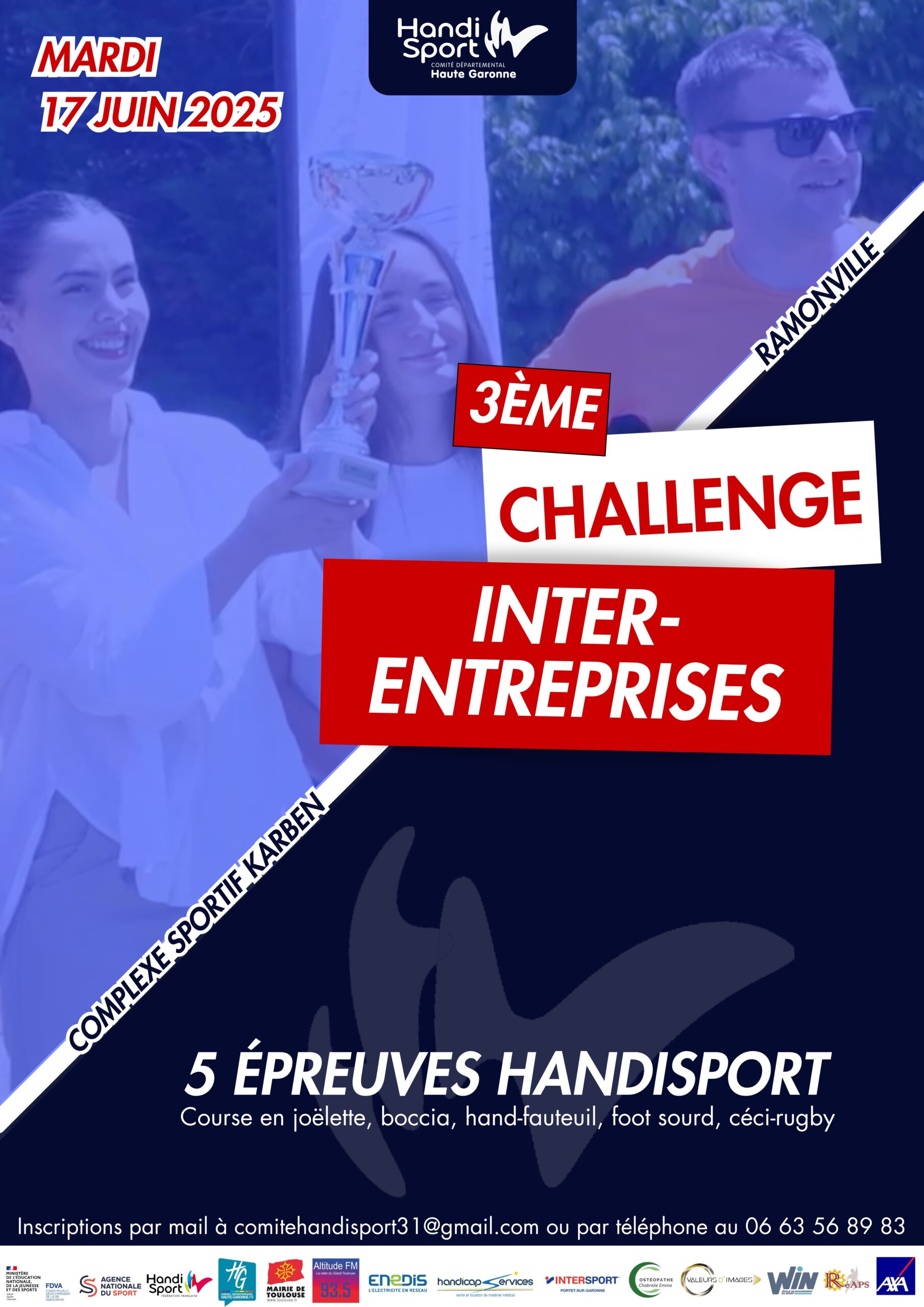 Affiche du troisième challenge inter-entreprises organisé par le CDH31 qui a eu lieu le 17 juin 2025 au Complexe sportif Karben à Ramonville avec 5 épreuves handisport